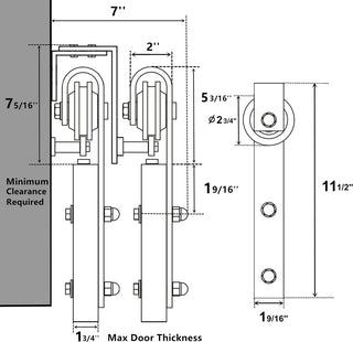 Sliding Barn Door Hardware, U Bracket Bypass, Classic Design, 8'