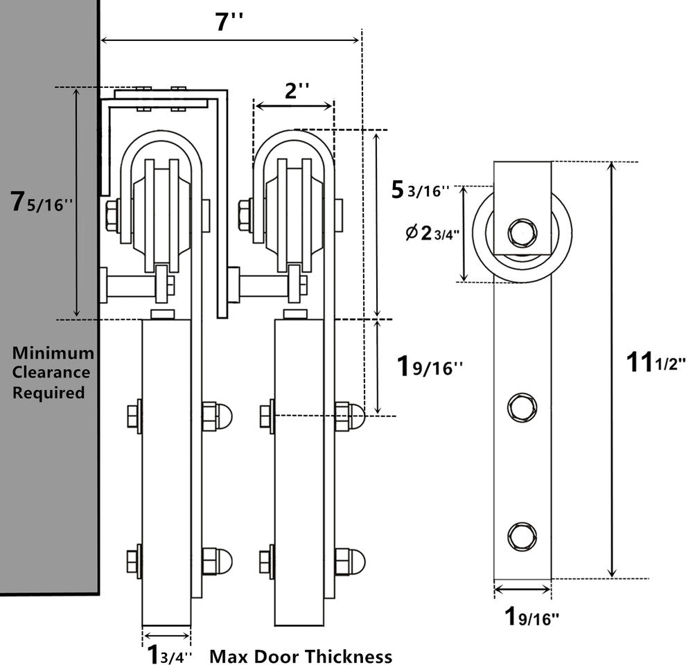 Sliding Barn Door Hardware, U Bracket Bypass, Classic Design, 8'