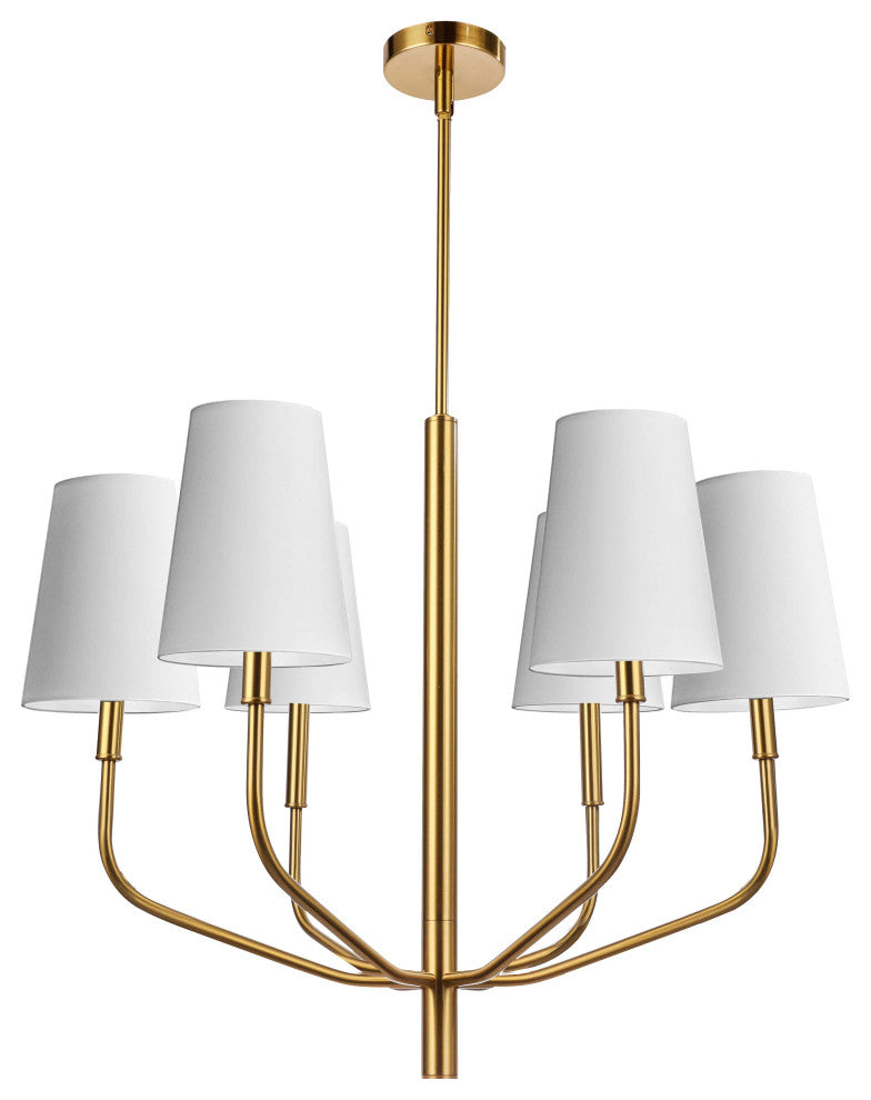 ELN-286C-AGB-790 6 Light Incandescent Pendant, Aged Brass w/ White Shades