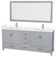 80"DBL Bathroom Vanity, Gray, White Cult. Marble Countertop, Sinks, 70" Mirror