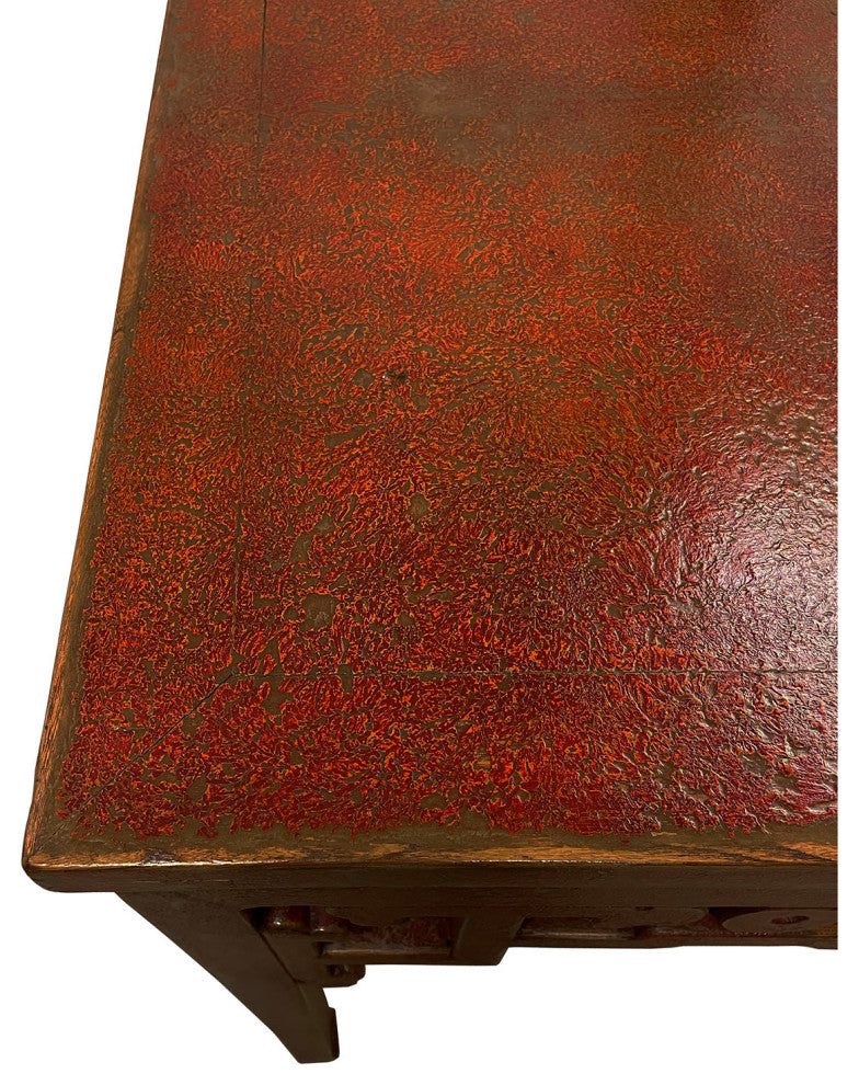 Consigned Vintage Chinese Red Lacquered Square Dining Table