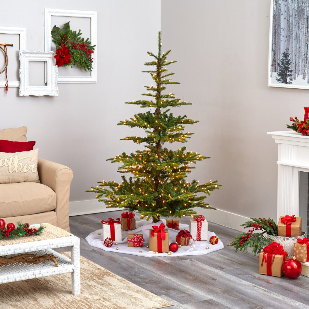6' Layered Washington Spruce Faux Xmas Tree W/ Clear Lights & Bendable Branches