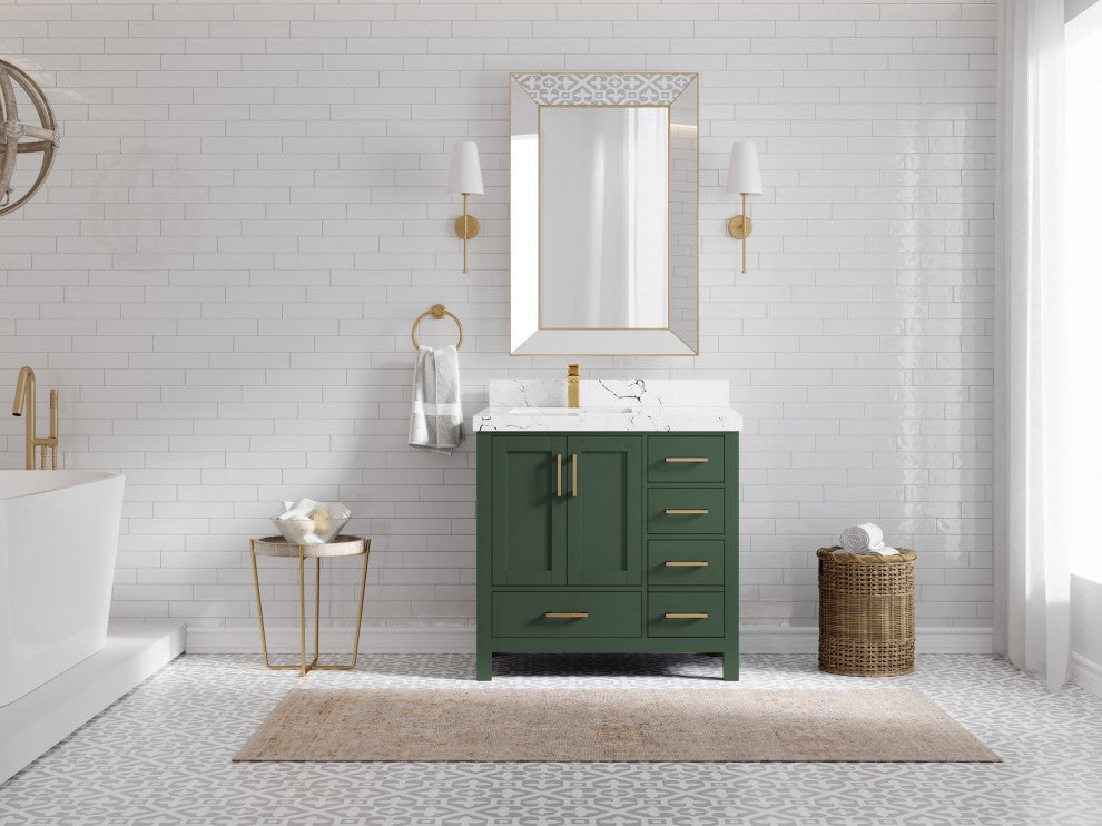 Malibu 36 Left Offset Bath Vanity in Lafayette Green 2" Viola Night