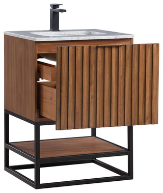 Terra Bathroom Vanity, Walnut/Matte Black With Carrara Marble, 24"