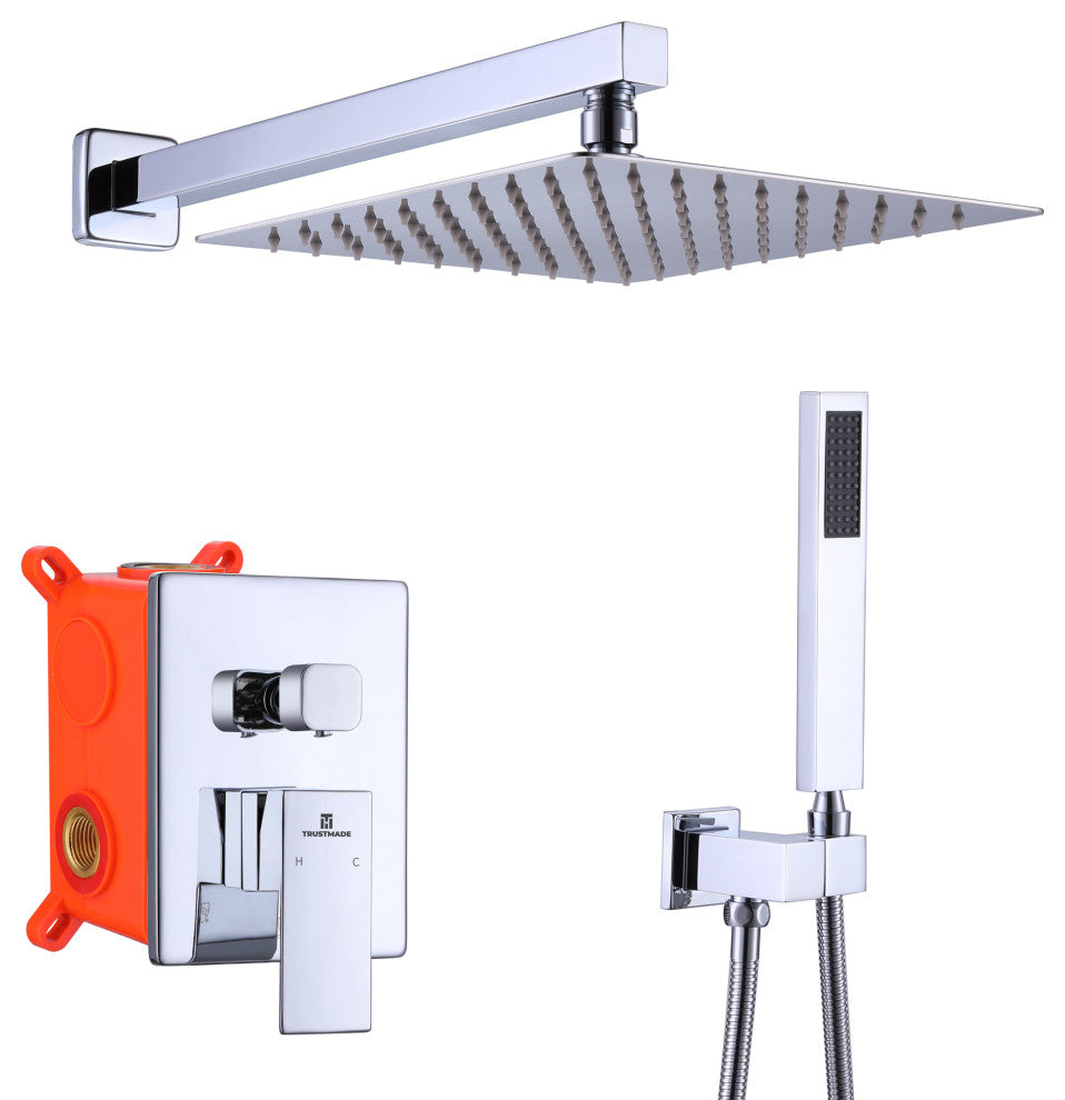Givingtree Mount Pressure Balanced Shower System Set 10 in, Polished Chrome
