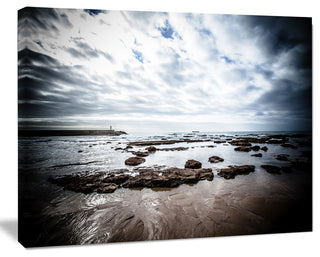 Dramatic Atlantic Coast at Low Tide, Seashore Canvas Art Print, 60"x28"