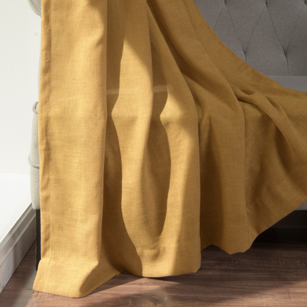 Faux Linen Blend Curtain Panel, Set of 2, Mustard, 52"w X 96"l