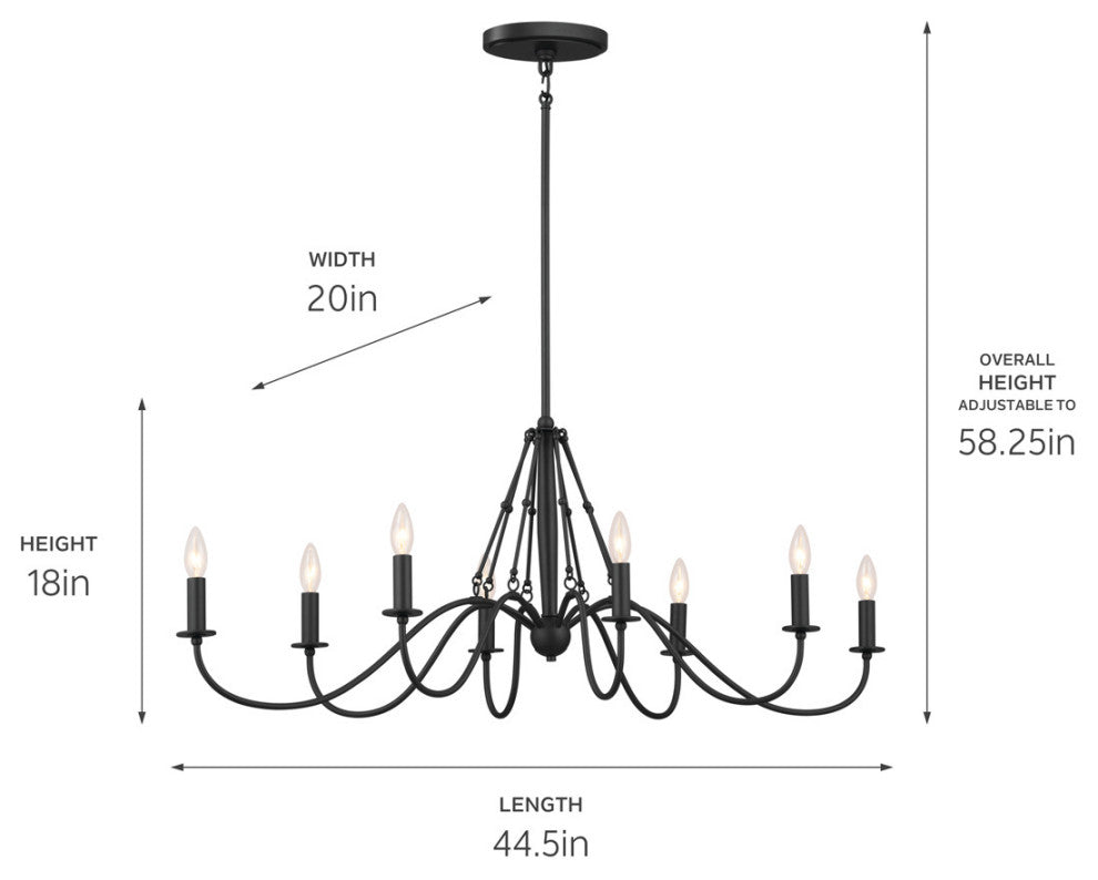 Freesia 44.5" 8 Light Oval Chandelier, Textured Black