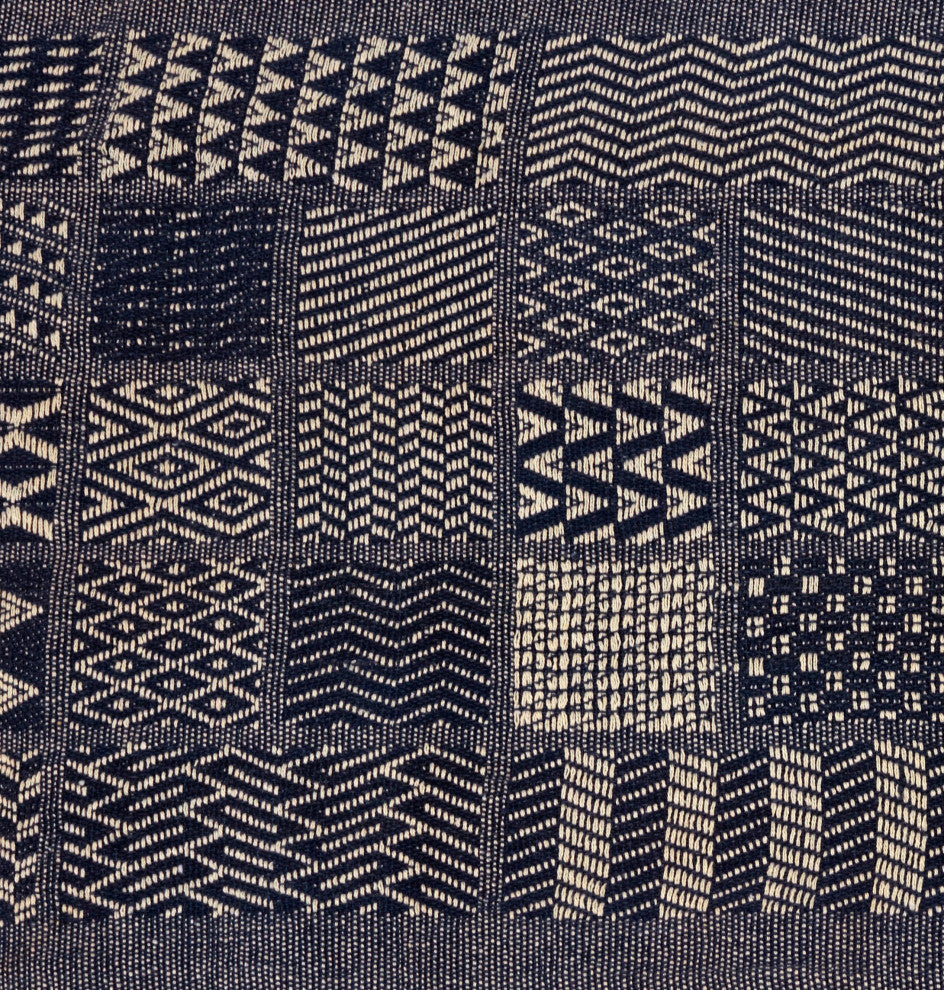 Artisan Hand Loomed Cotton Table Runner, Indigo Blocks, 18"x96"