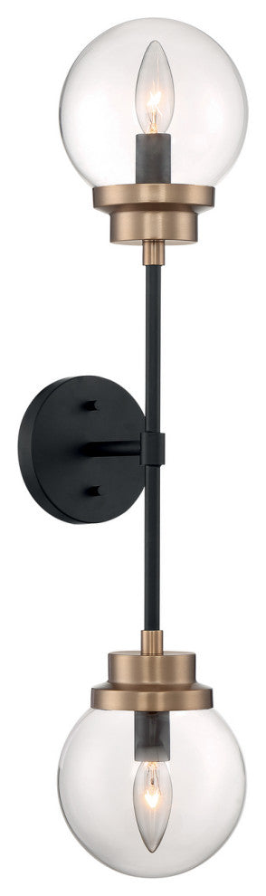 Axis Two Light Wall Sconce, Matte Black / Brass Accents