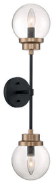 Axis Two Light Wall Sconce, Matte Black / Brass Accents