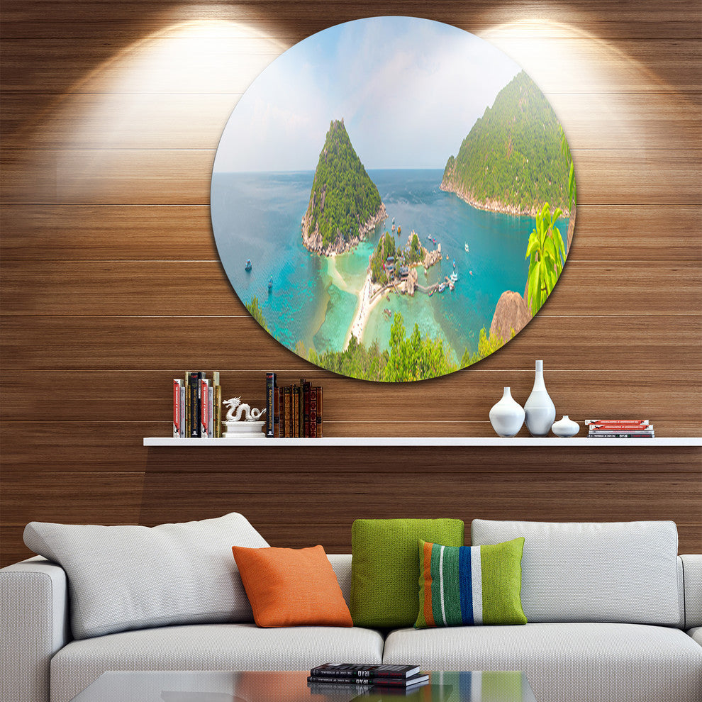Tropical Island Panorama, Landscape Photo Disc Metal Wall Art, 11"