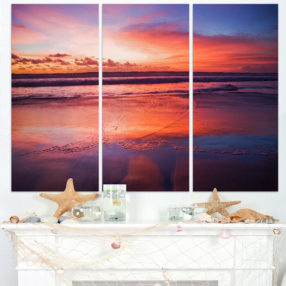 "Colorful Tropical Beach With Clouds" Metal Wall Art, 3 Panels, 36"x28"