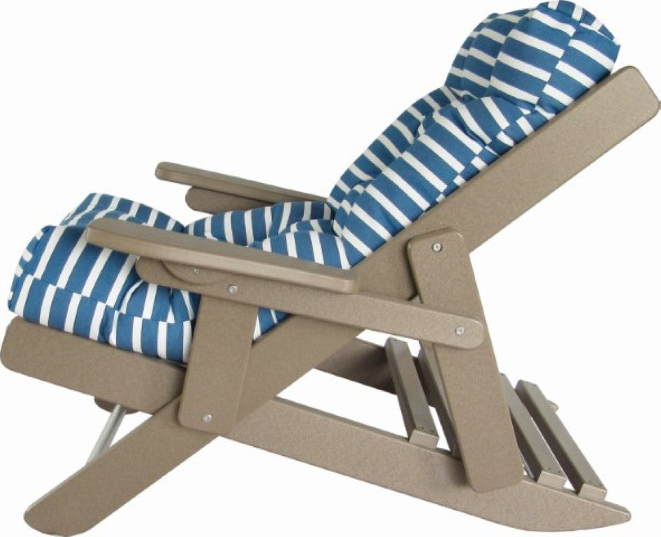 Folding and Reclining Siesta Chair, Poly Lumber, Weathered Wood, Shore Regatta