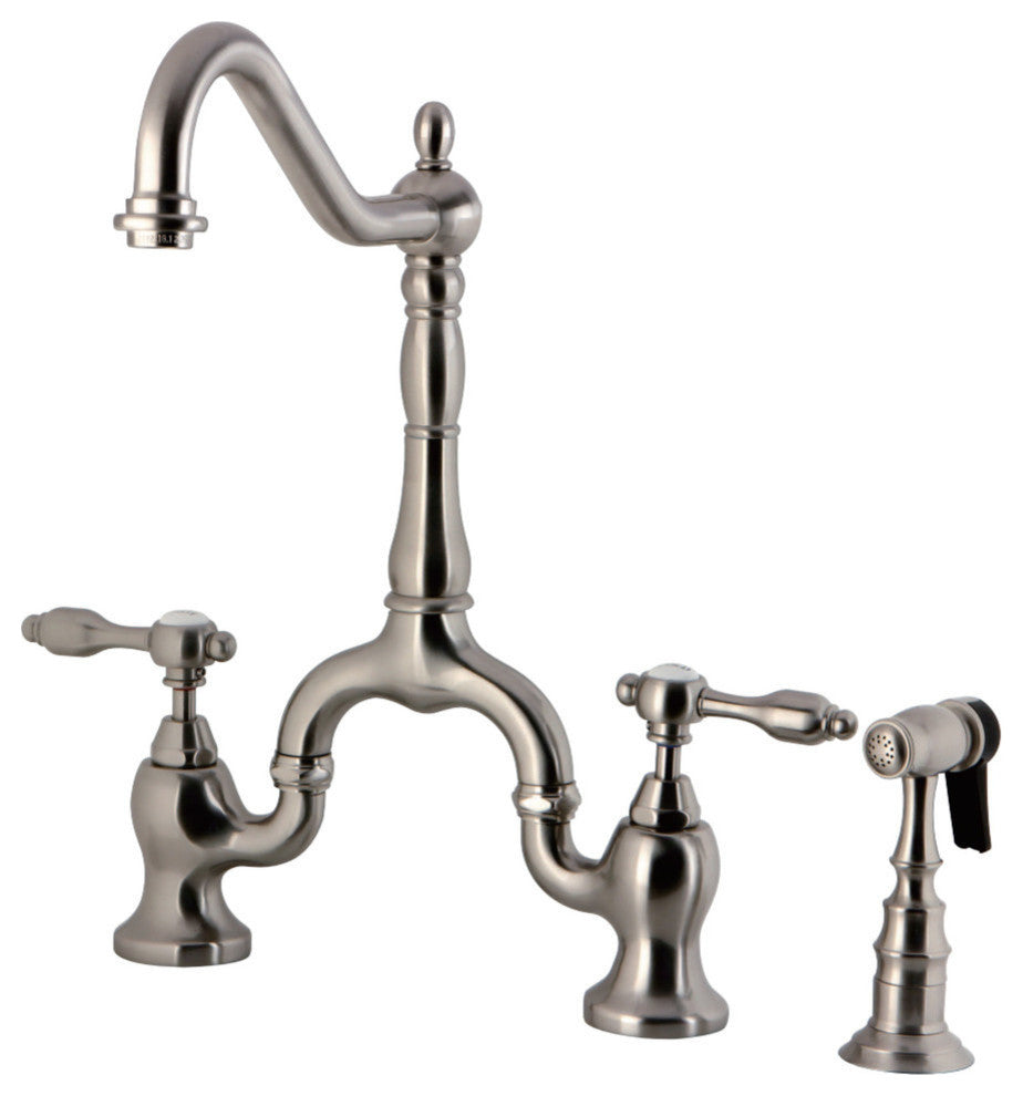 Kingston Brass Bridge Kitchen Faucet With Brass Sprayer, Brushed Nickel