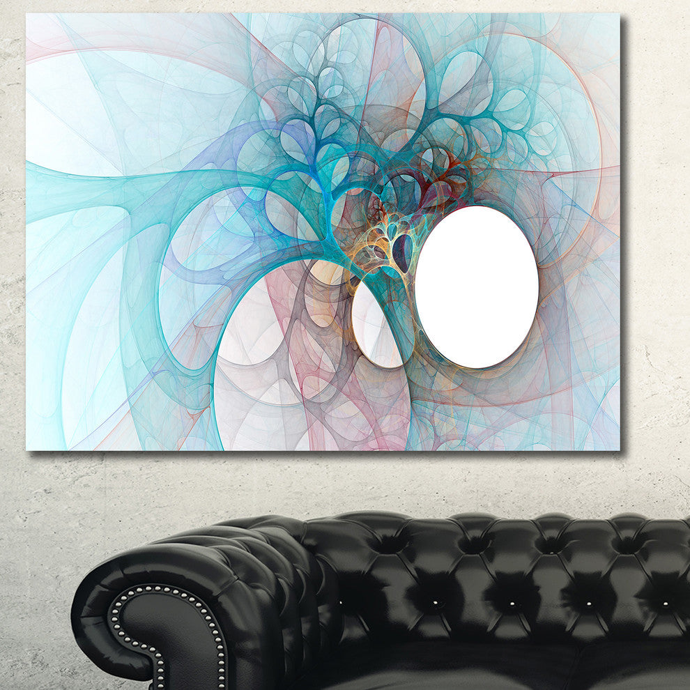 Fractal Angel Wings in Light Blue, Oversized Abstract Canvas Art Print, 60x40