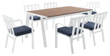 White Navy Baxley Outdoor Patio Aluminum Dining Set with 6 Stackable Armchairs