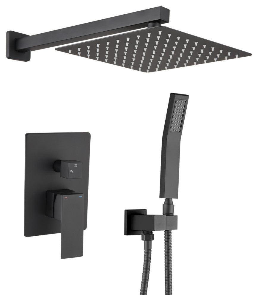 10"Wall Mounted Rainfall Shower System, Matte Black