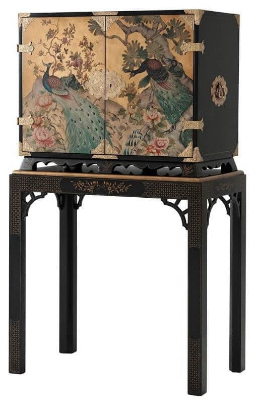 Hand Painted Peacock Bar Cabinet