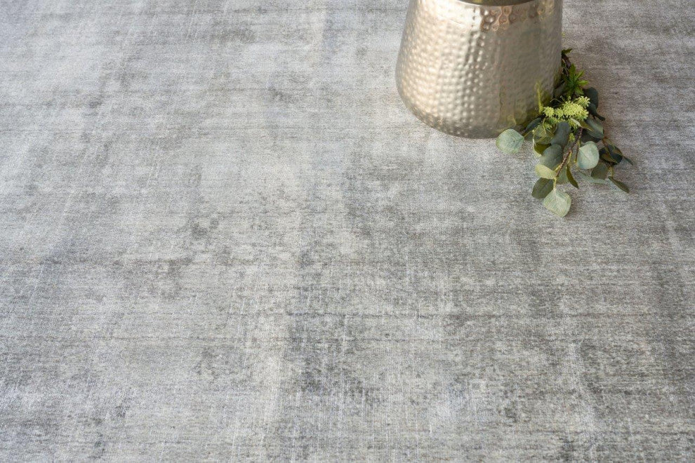 Stone Wash Gazni Hand Loomed Wool and Bamboo Silk Gray/Taupe Area Rug, 14'x18'
