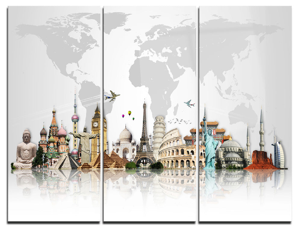 "Famous Monuments Across World" Metal Wall Art, 3 Panels, 36"x28"