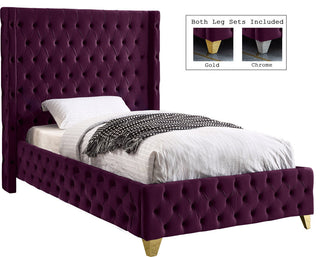 Savan Velvet Upholstered Bed, Purple, Twin