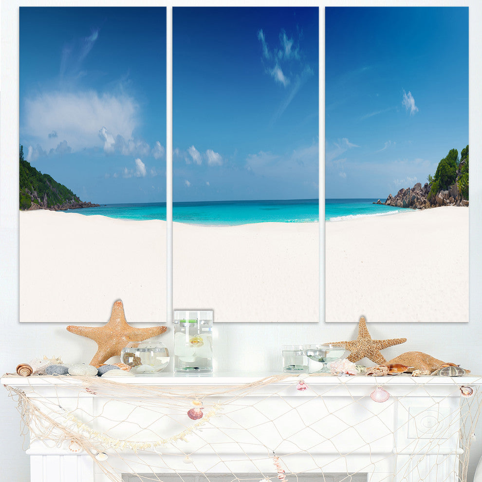 "Petite Anse Beach La Digue Island" Wall Art, 3 Panels, 36"x28"
