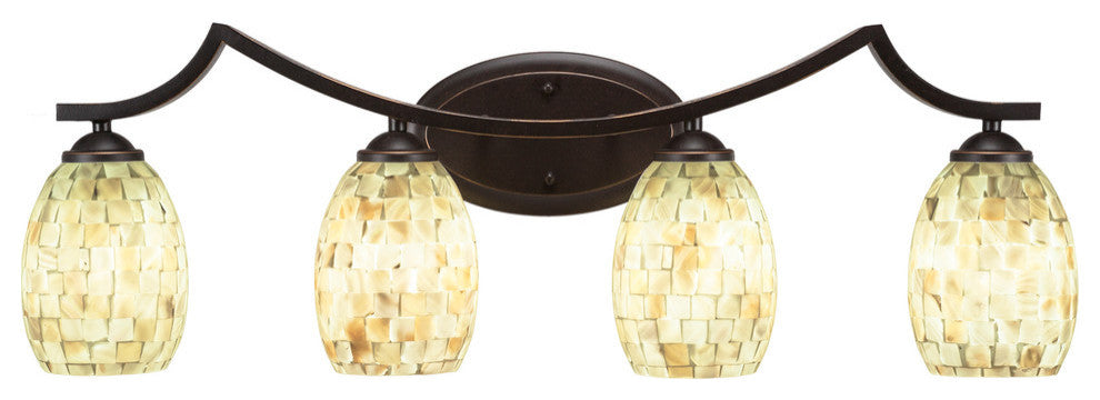 Zilo 4 Light Bath Bar, Dark Granite Finish, 5" Ivory Glaze Seashell Glass