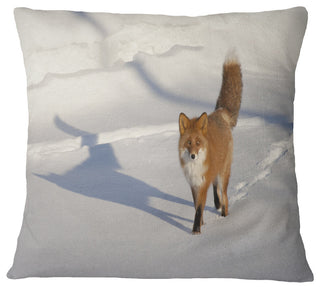 Brown Winter Cat With Footprints Animal Throw Pillow, 16"x16"