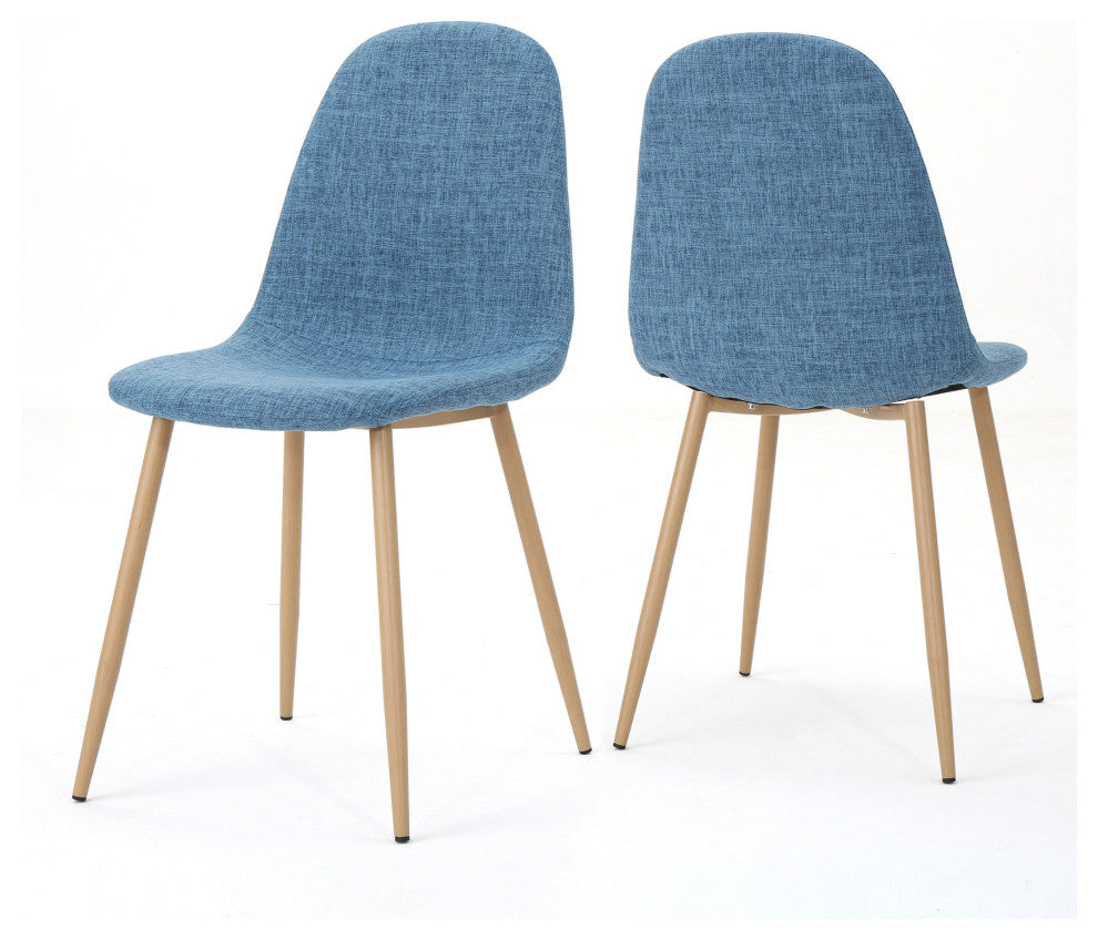 GDF Studio Resta Fabric Dining Chairs With Wood Finished Metal Legs, Set of 2, Muted Blue/Light Brown