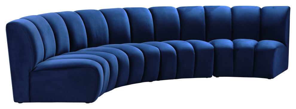 Infinity Channel Tufted Velvet Modular Chair, Navy, 4 Piece