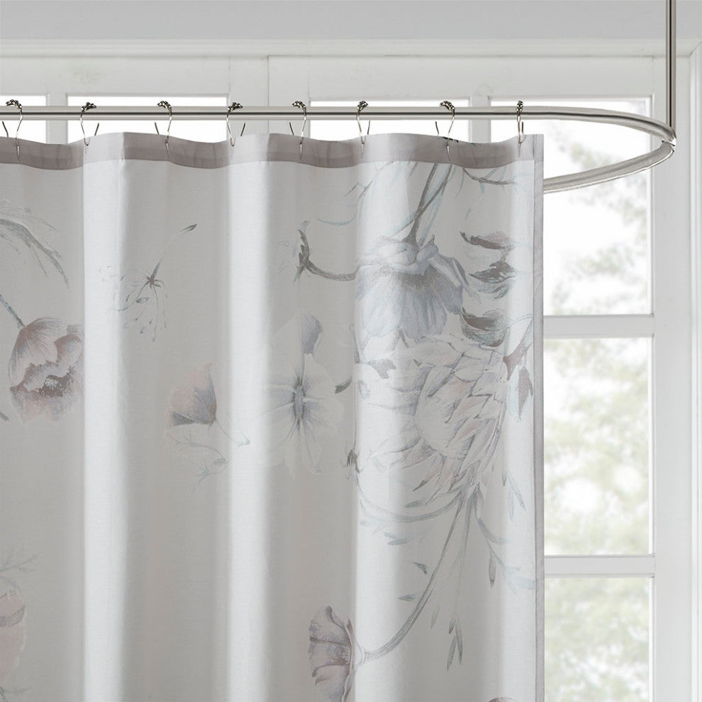 Madison Park Cassandra Large Floral Print Shower Curtain, Blue