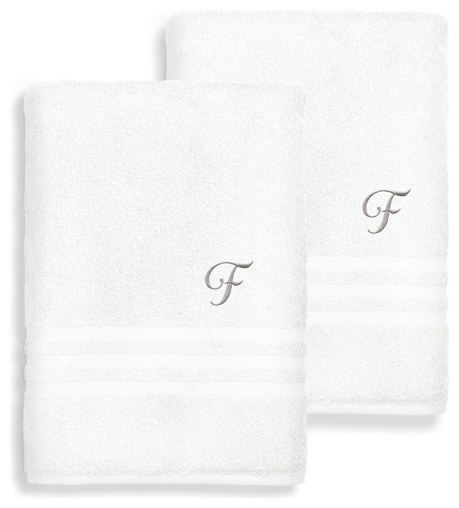 Denzi Bath Sheets With Monogrammed Letter, Set of 2, F