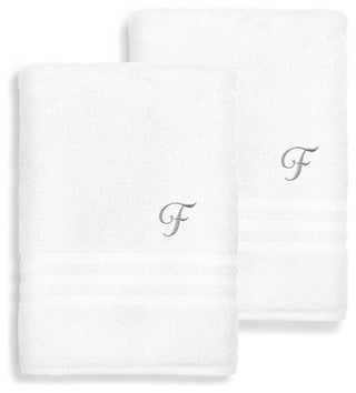 Denzi Bath Sheets With Monogrammed Letter, Set of 2, F