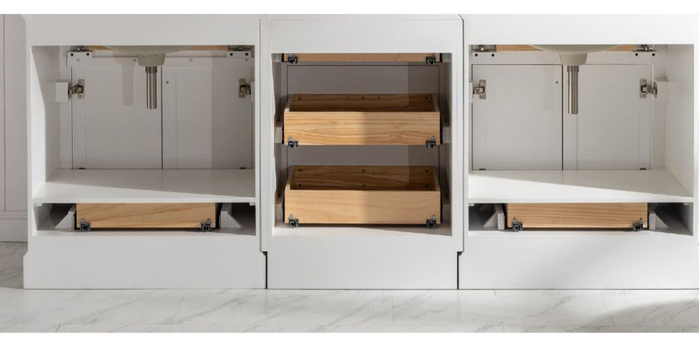 Milano Transitional White 96" Double Sink Bathroom Vanity Modular Set