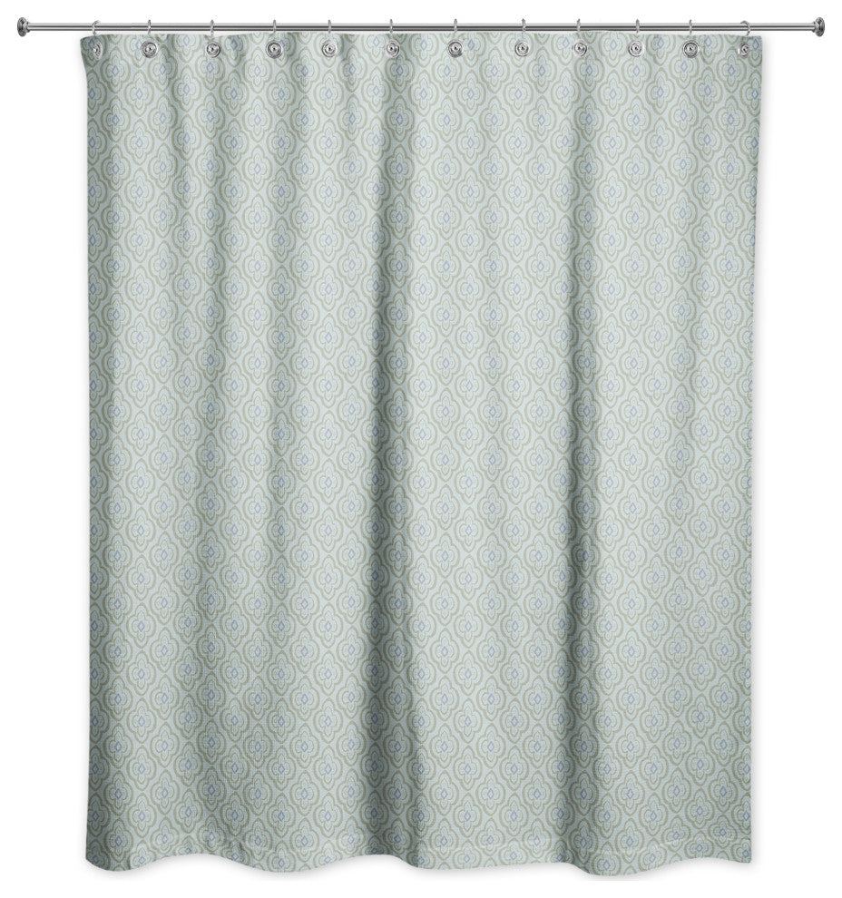 Green Quatre on Blue 71x74 Shower Curtain
