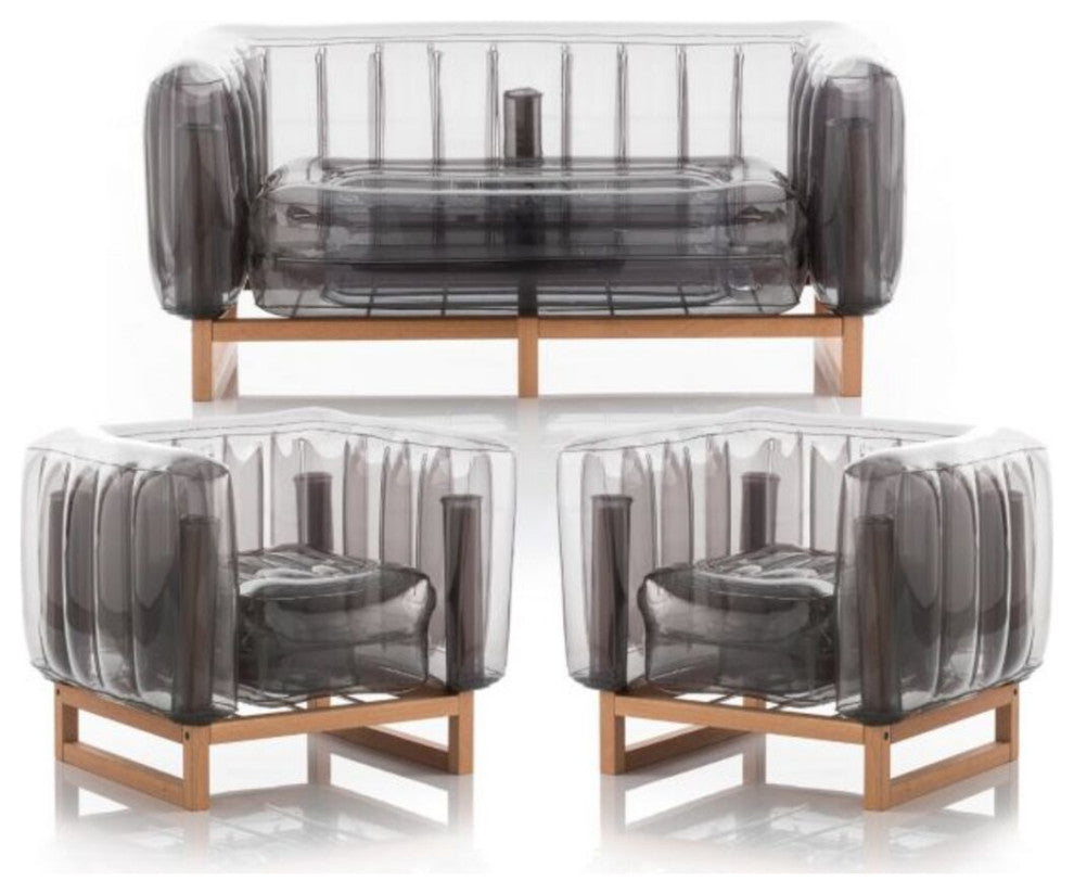 Mojow Yomi 3 Piece Living Room & Garden Set | Wooden Frame - Crystal Black