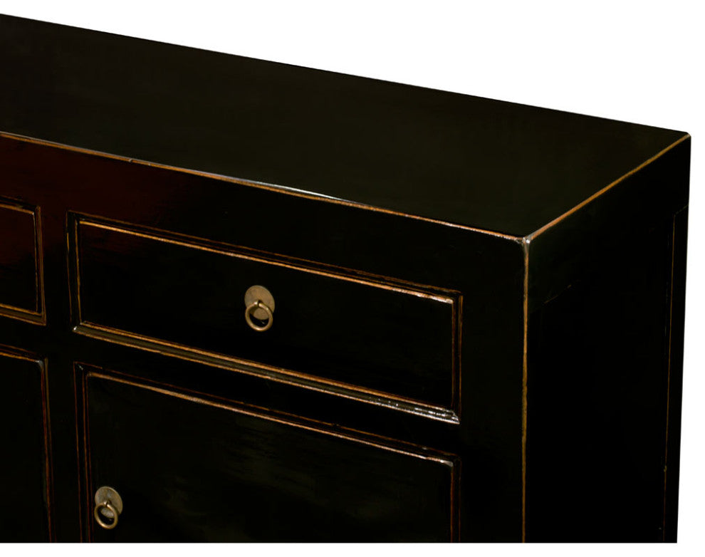 Distressed Black Elmwood Chinese Ming Cabinet