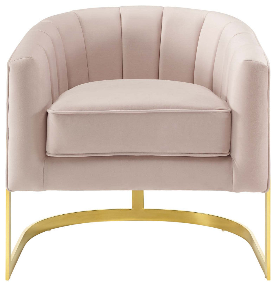 Armchair Accent Chair, Set of 2, Velvet, Metal, Pink, Modern, Lounge Hospitality