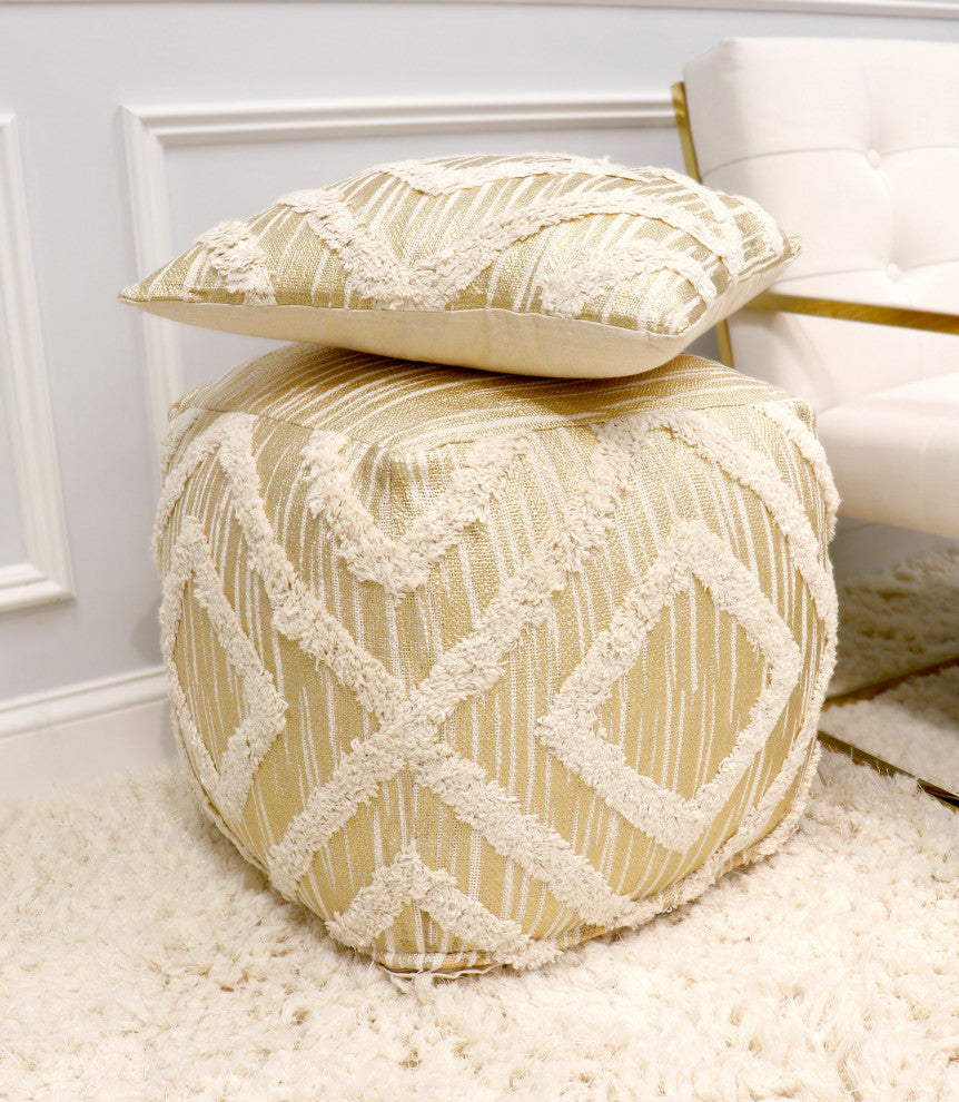 Pasargad Home Grandcanyon Cotton Pouf, Ivory
