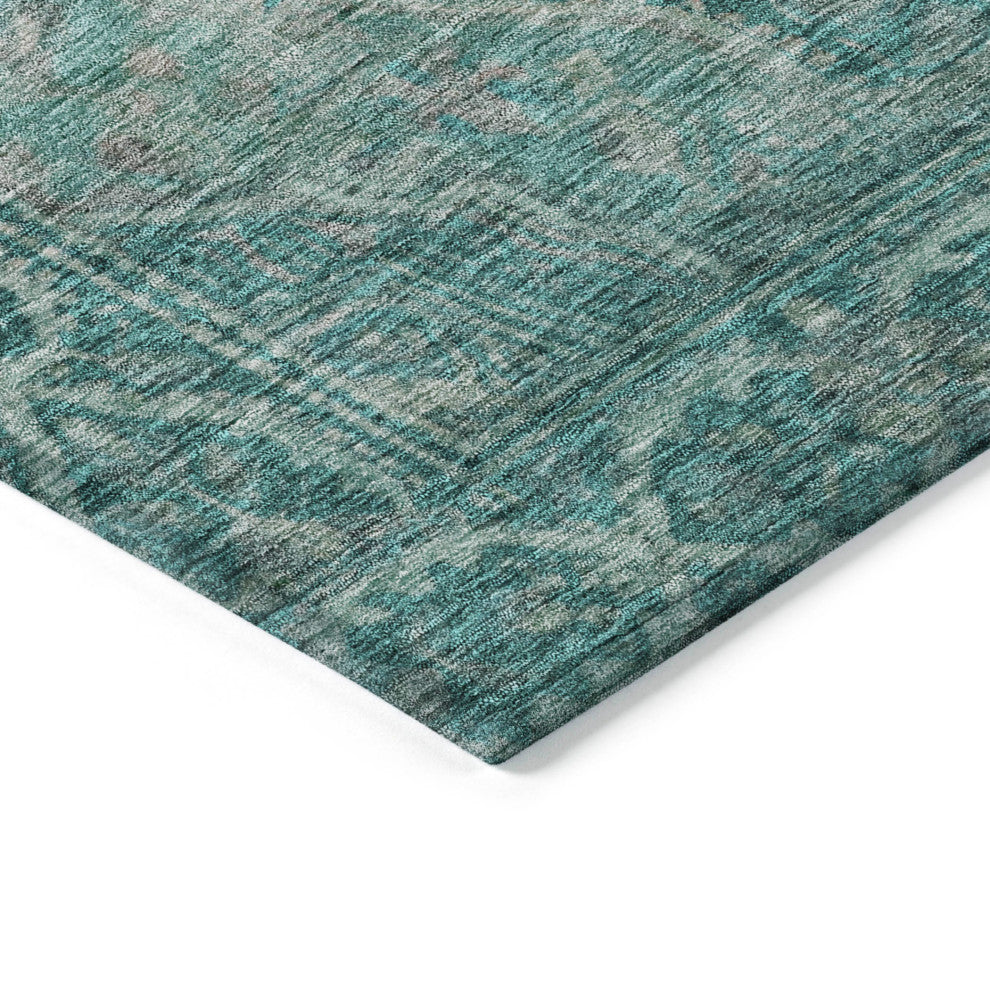 Machine Washable Indoor/Outdoor Chantille ACN1761 Teal 8' x 8' Round Rug