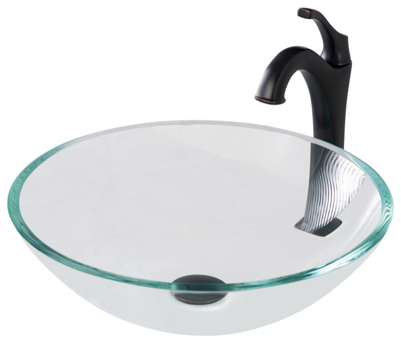Glass Vessel Sink, Arlo Bathroom Faucet, PU Drain, Mount Ring, Matte Black