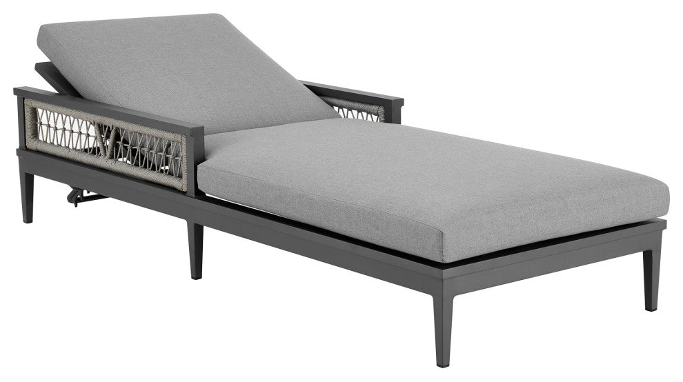 Zella Outdoor Patio Chaise Lounge Chair Aluminum Gray Rope/Earl Gray Cushions