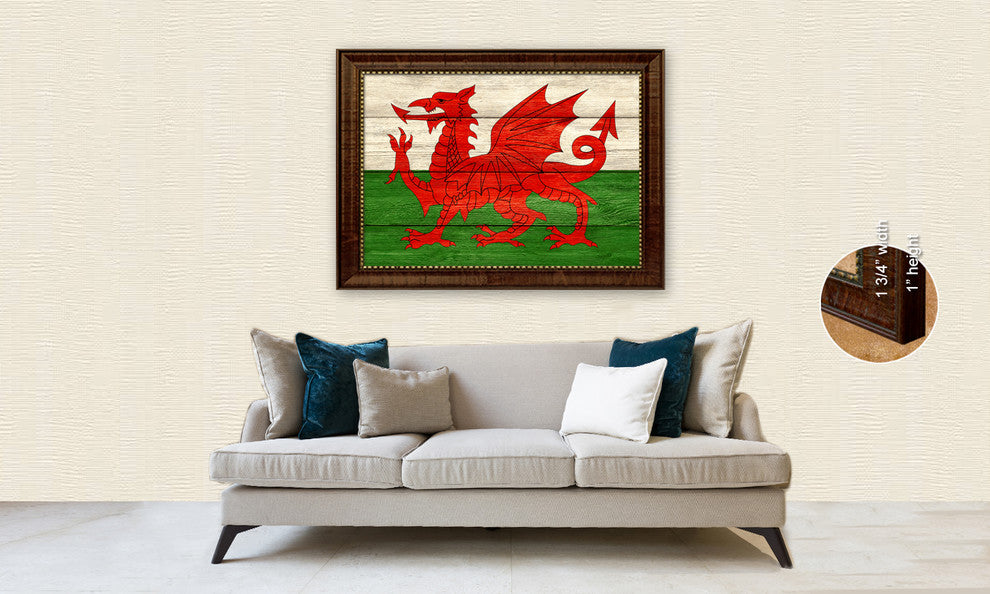 Wales Country Textured Flag Print With Brown Gold Frame, 15"X21"