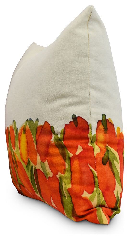 Sunset Tulip Garden Decorative Floral Throw Pillow, Orange, 26"