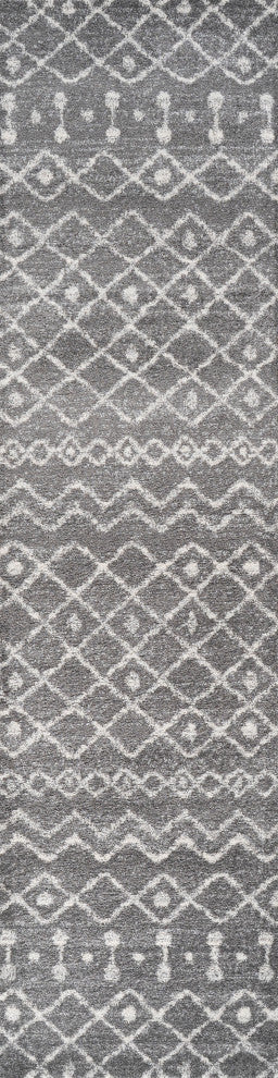 Aksil Moroccan Beni Souk Area Rug, Gray/Cream, 2'x8'