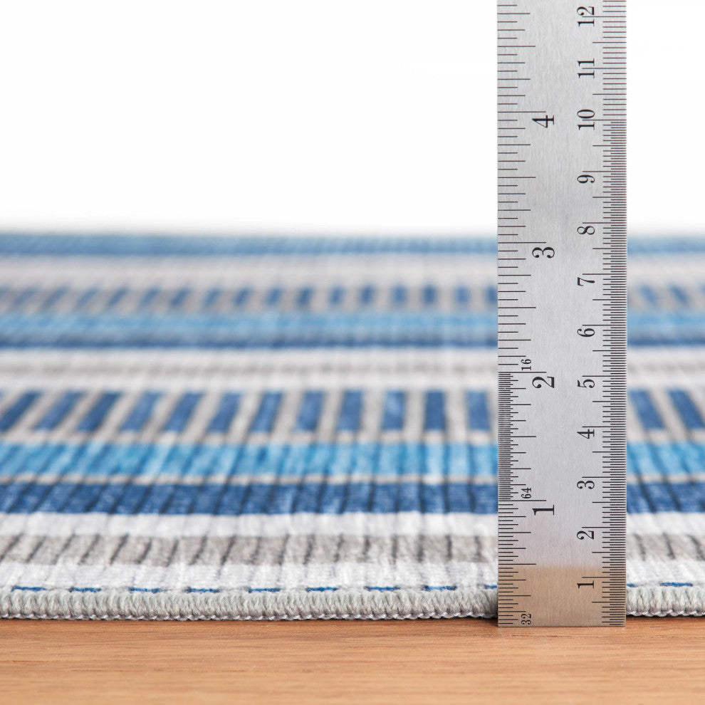 Kit Kemp x Dash & Albert Always Greener Machine Washable Rug, Blue, 2'6" x 8'