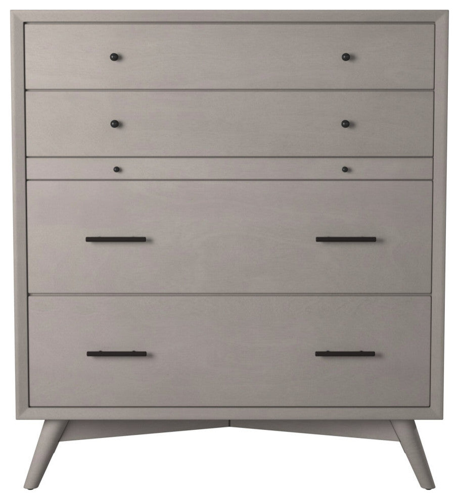 Flynn Mid Century Modern 4 Drawer Chest With Pull Out Tray, Gray