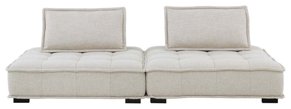 Tufted Loveseat Sofa Set, Fabric, Beige, Modern, Living Lounge Hotel Hospitality