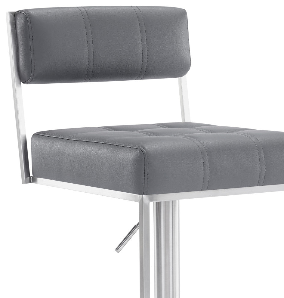 Kylee Swivel Barstool in Faux Leather, Gray